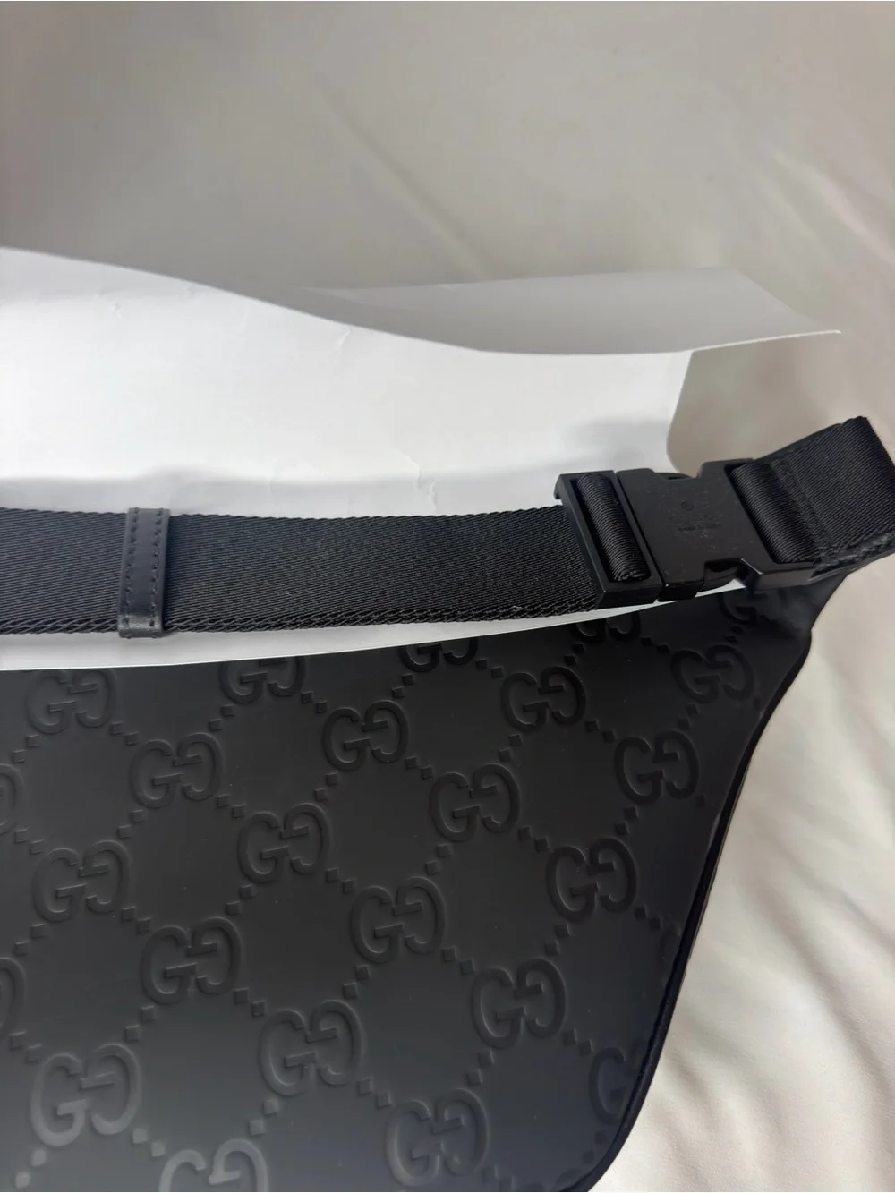 Gucci Edge Large Black GG Rubber Belt Bag 834492 NWT